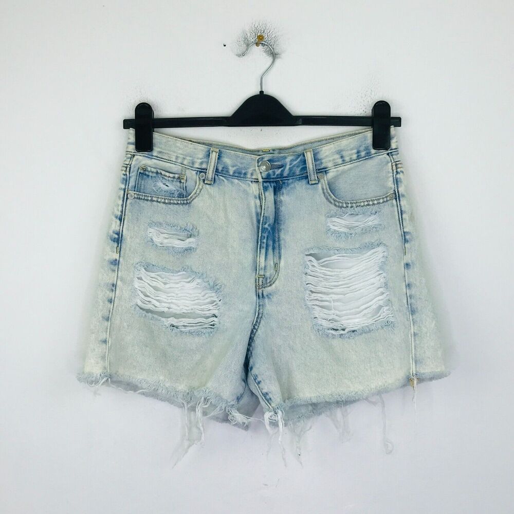 American Eagle Women's 8 Denim Shorts Blue Mom Light Wash Distressed CN13